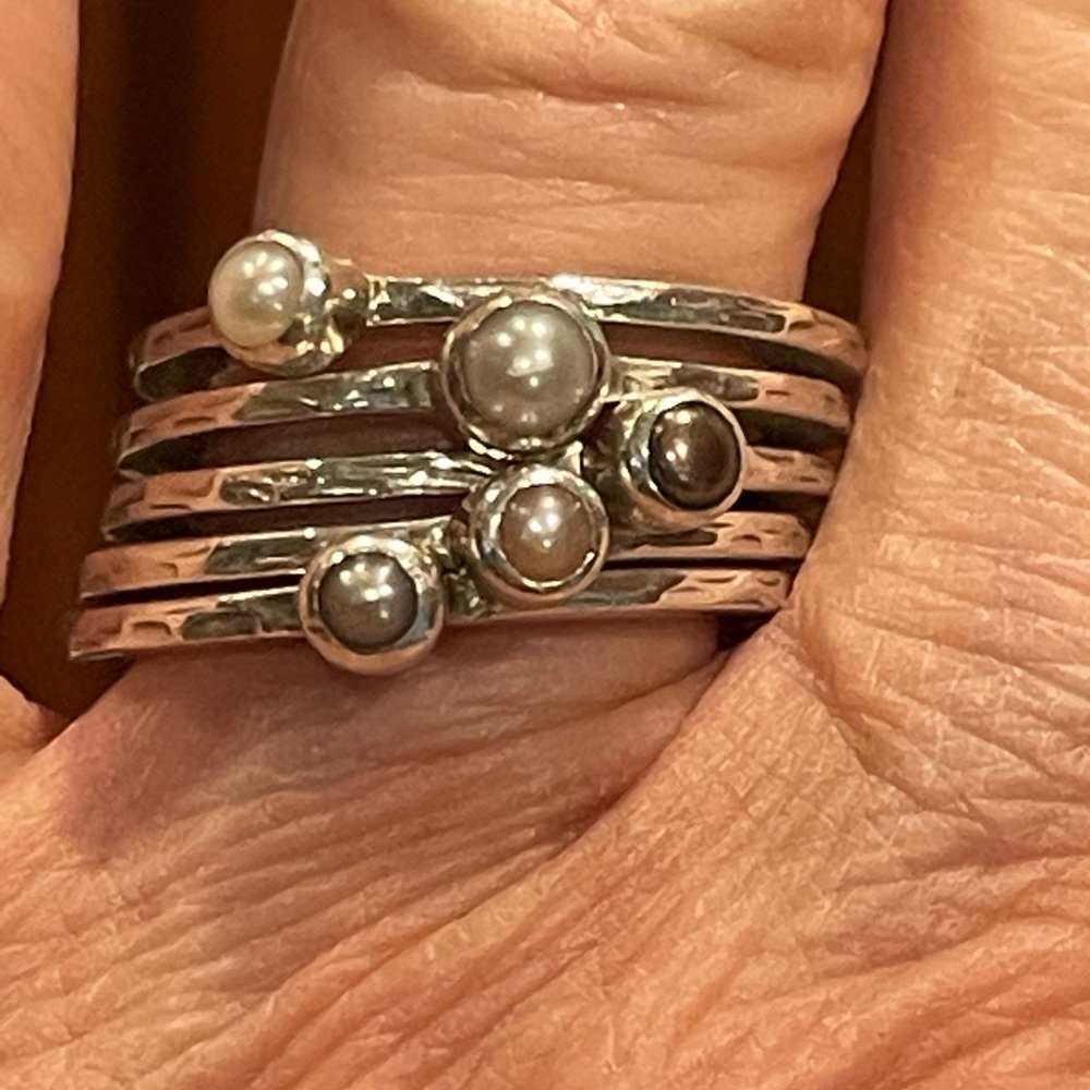 Sterling silver multi band rings with pearls